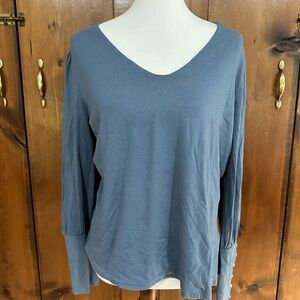 Soft Surroundings Women Sz XL Blue long sleeve buttons detailed Vneck top